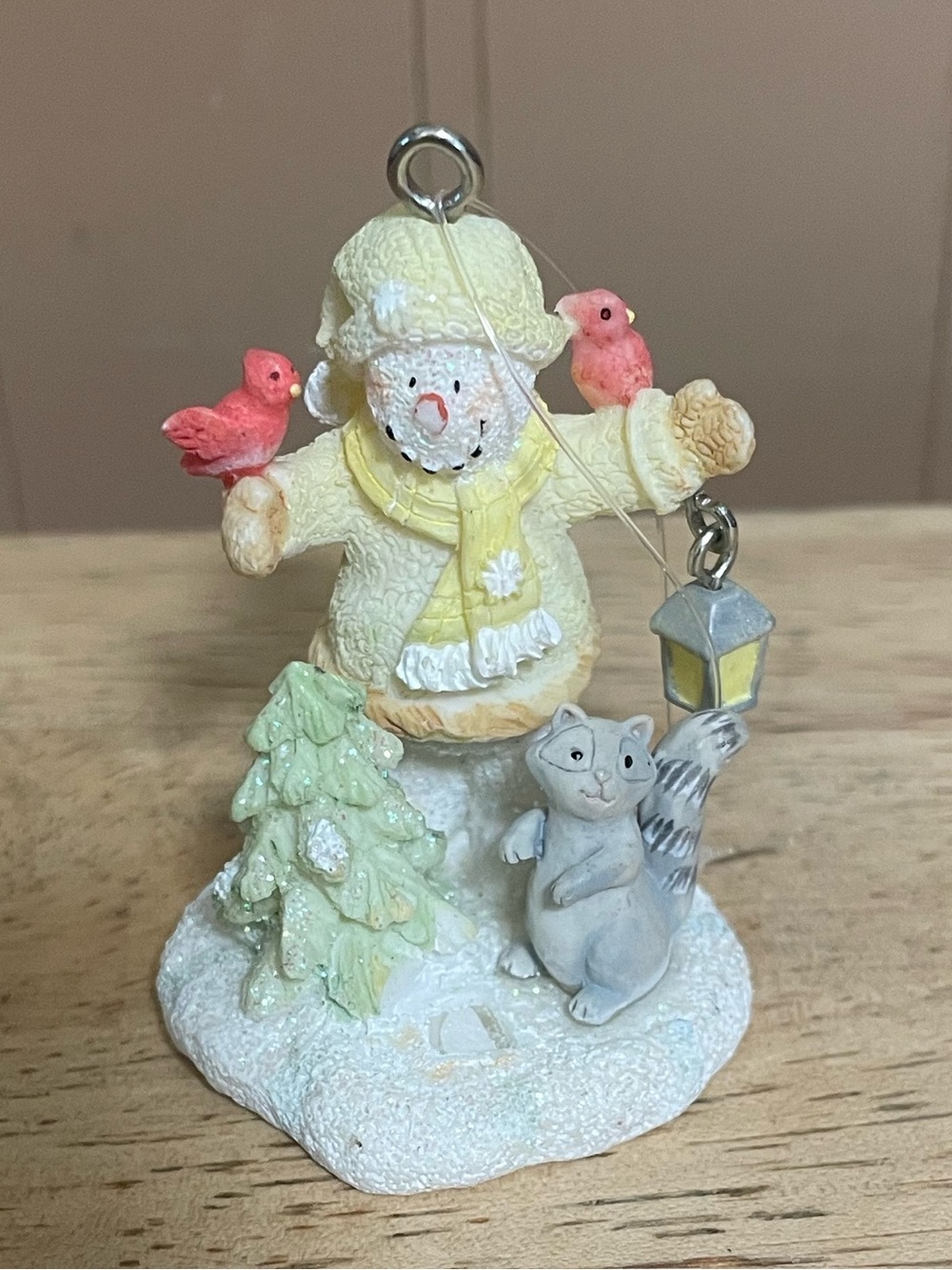 Snowman Holding Birds & Lantern, Squirrel, Racoon, Tree Christmas Ornament